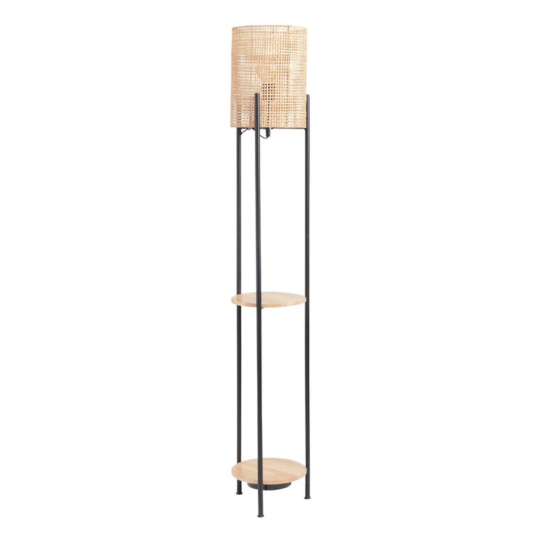 World Market Tristan Natural And Black Rattan Floor Lamp With Shelves