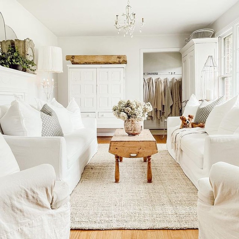 french country living room with white furniture