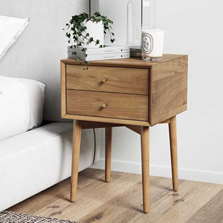 Mid-Century Oak Wood Nightstand