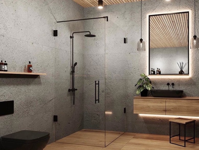 industrial bathroom with glass