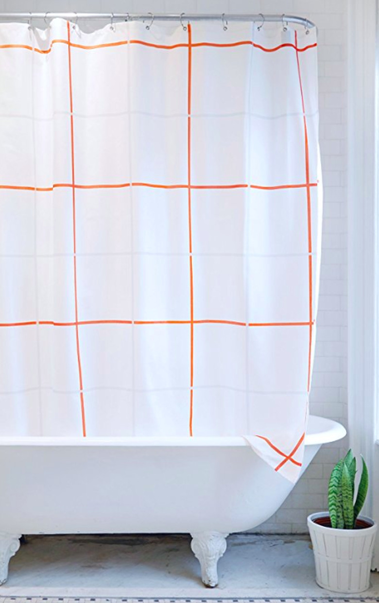Gray and orange square shower curtain