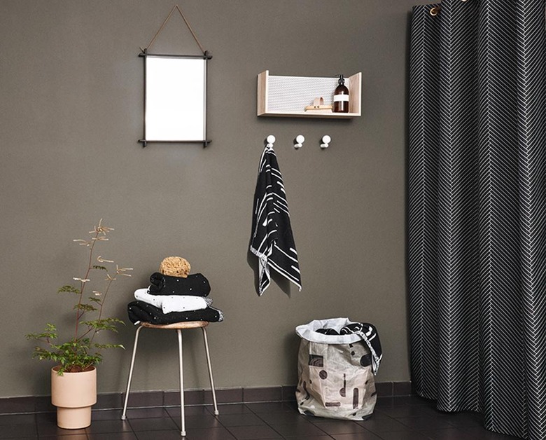 Black herringbone shower curtain