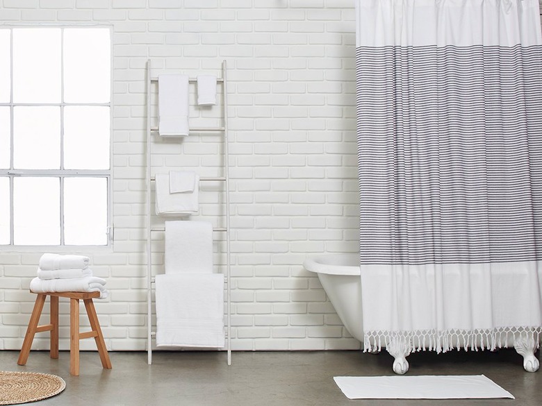 Tasseled shower curtain