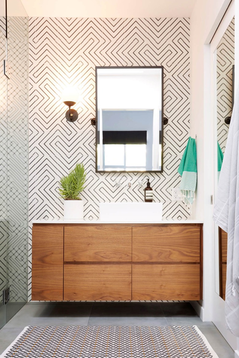 floating vanity with wood drawers