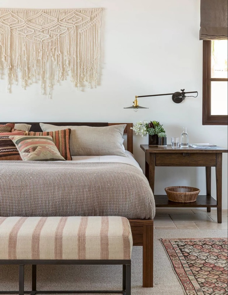 mixed textures in bohemian bedroom