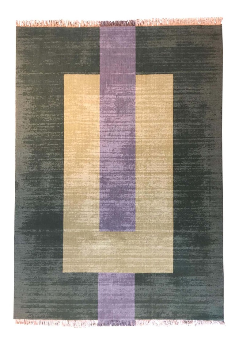Plain Green Geometric Flatweave Wool Rug by Carpets CC