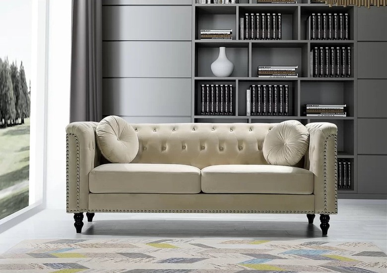 Everly Quinn Connally Velvet Rolled Arm Chesterfield Sofa