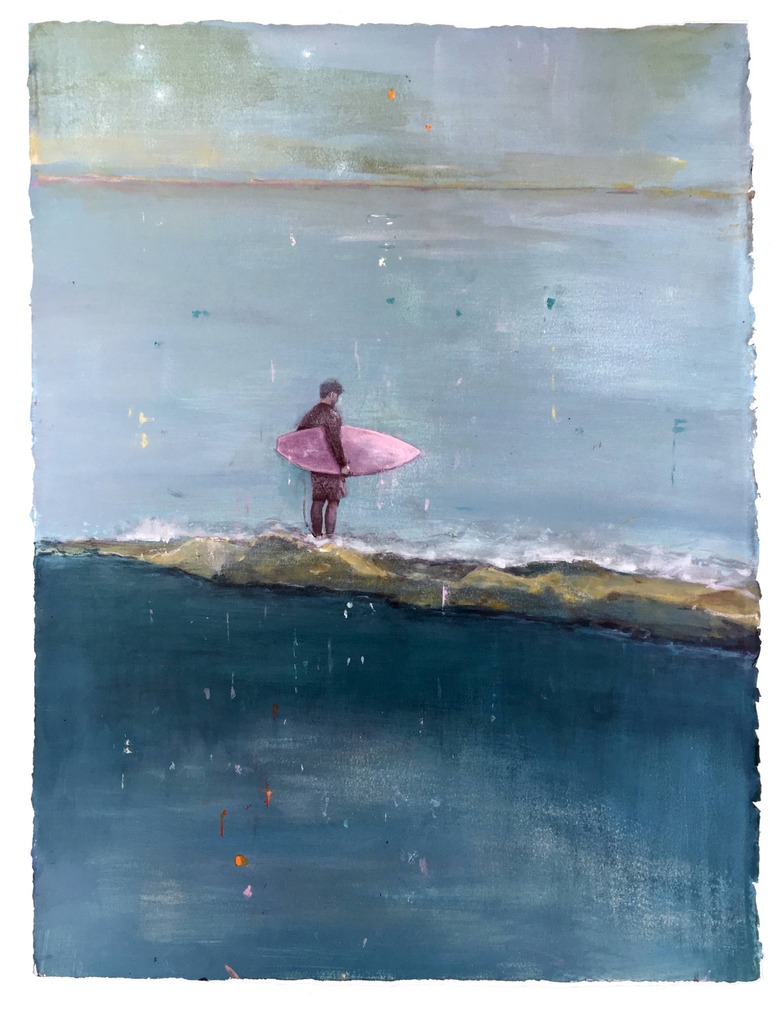 print of surfer on beach