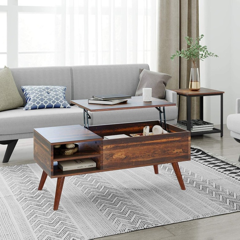 Wood midcentury rectangular coffee table with lift top