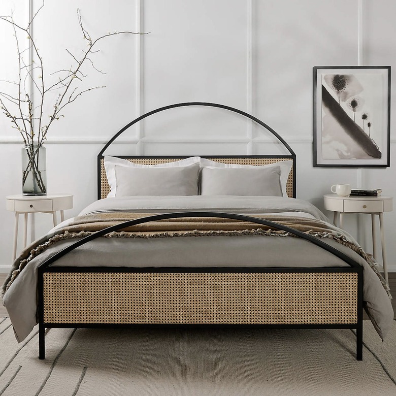 queen rattan bed frame with black accents