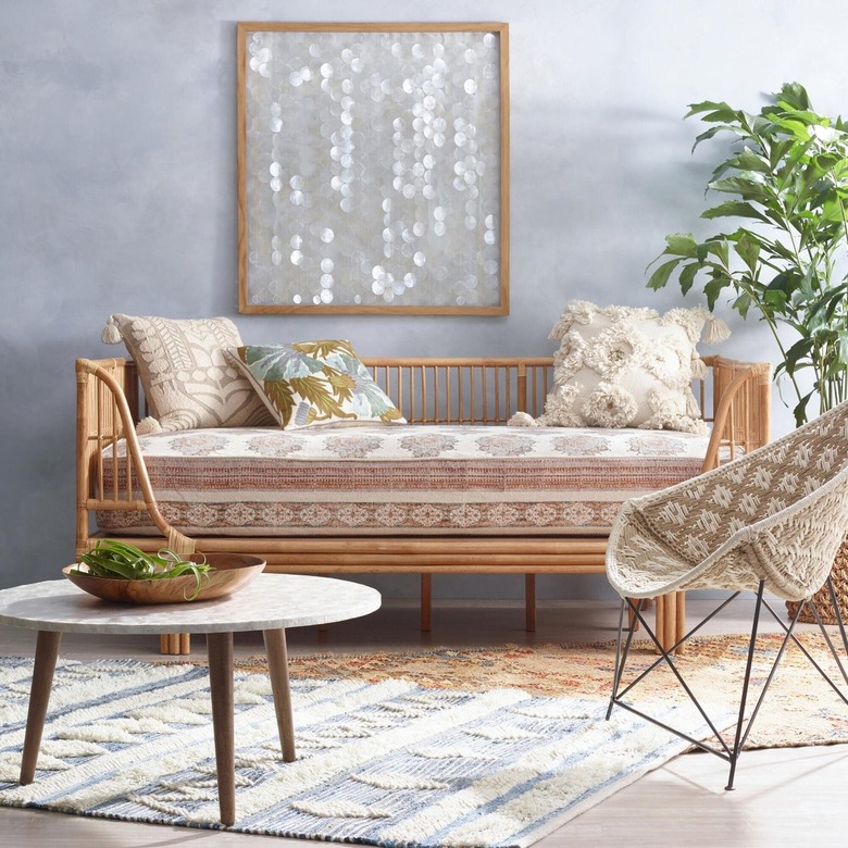 rattan daybed in chic living room