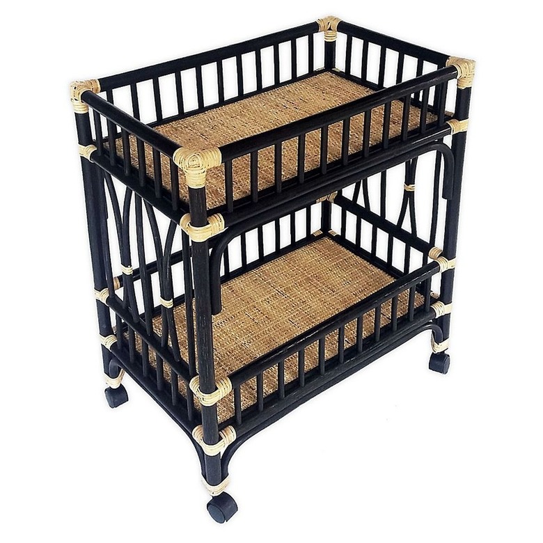 black rattan bar cart
