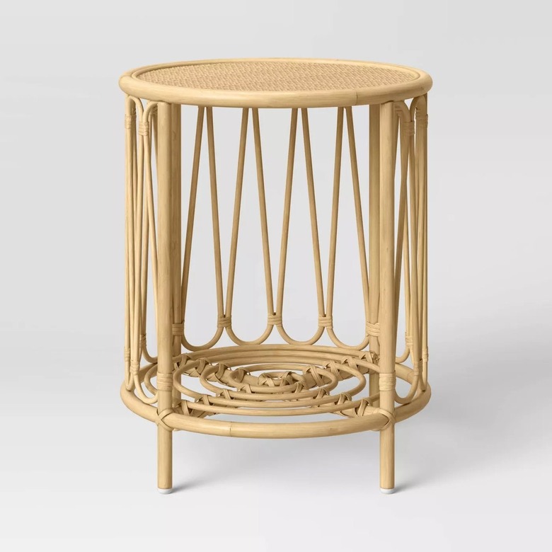 circular rattan bedside table