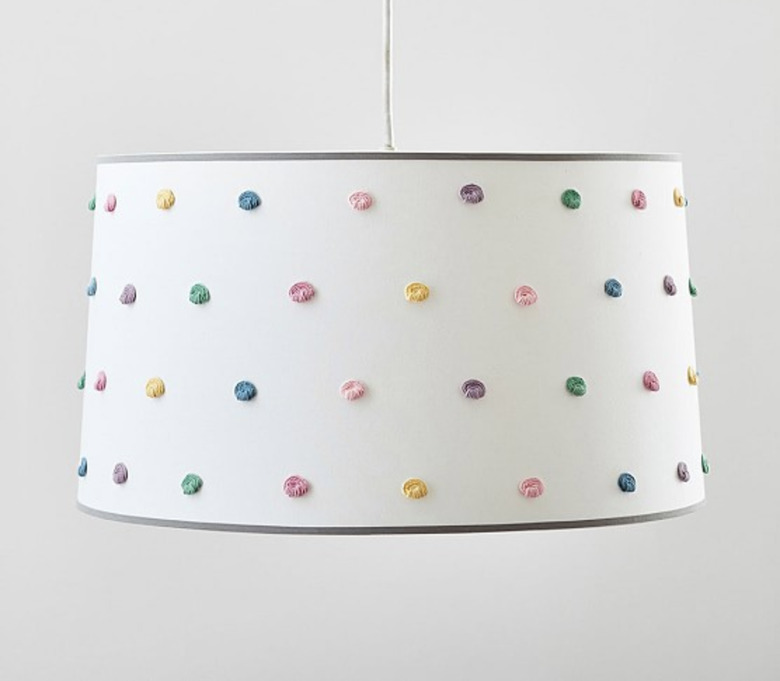 drum pendant ceiling light with pastel French knots