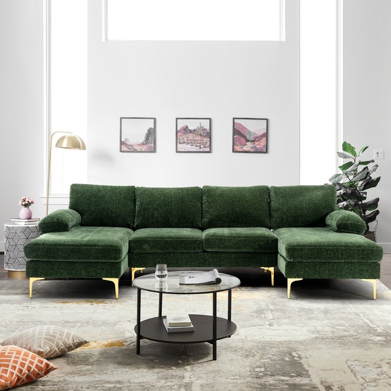 u-shaped green sofa in simple