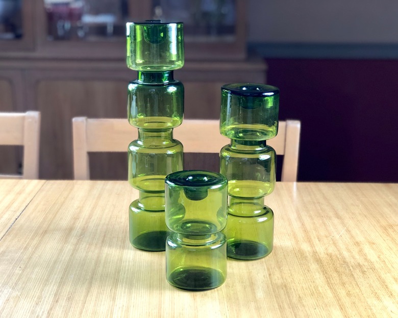 Set of Three Hooped Scandinavian Glass Candleholders