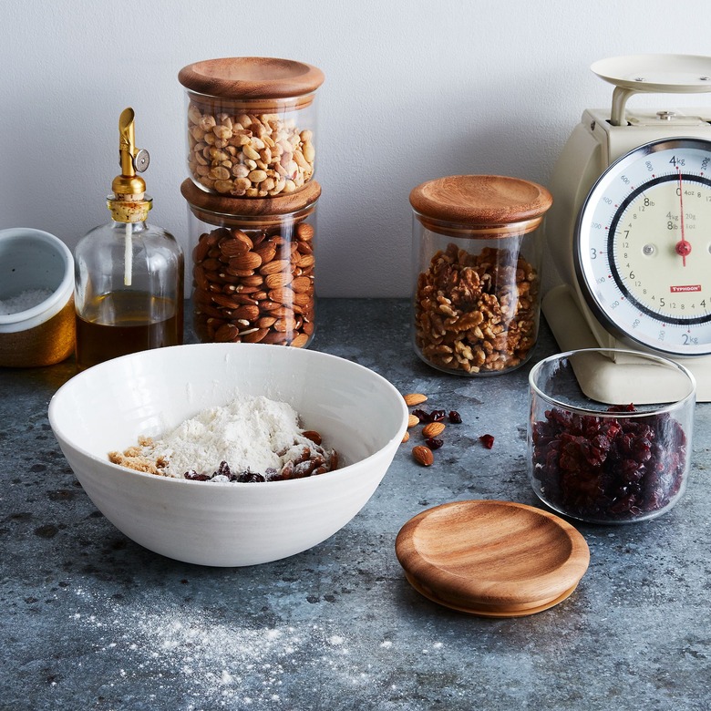 glass canisters with wood lids