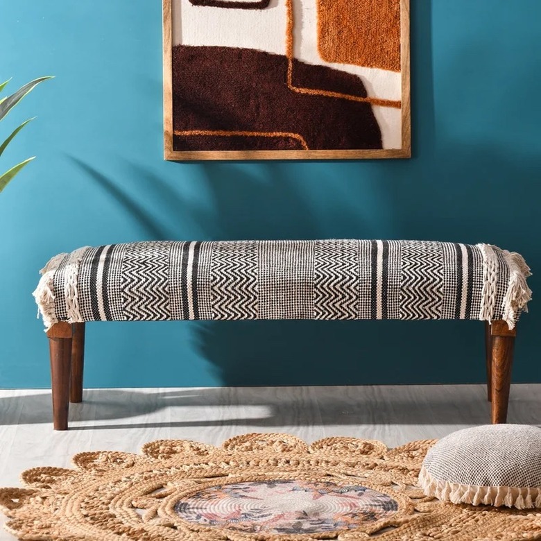 Black and white upholstered bench