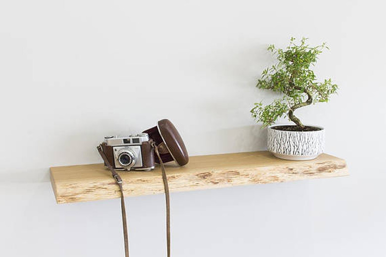 live edge wood floating shelf