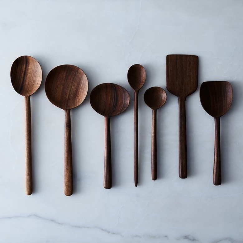 walnut wooden spoons in bohemian kitchen