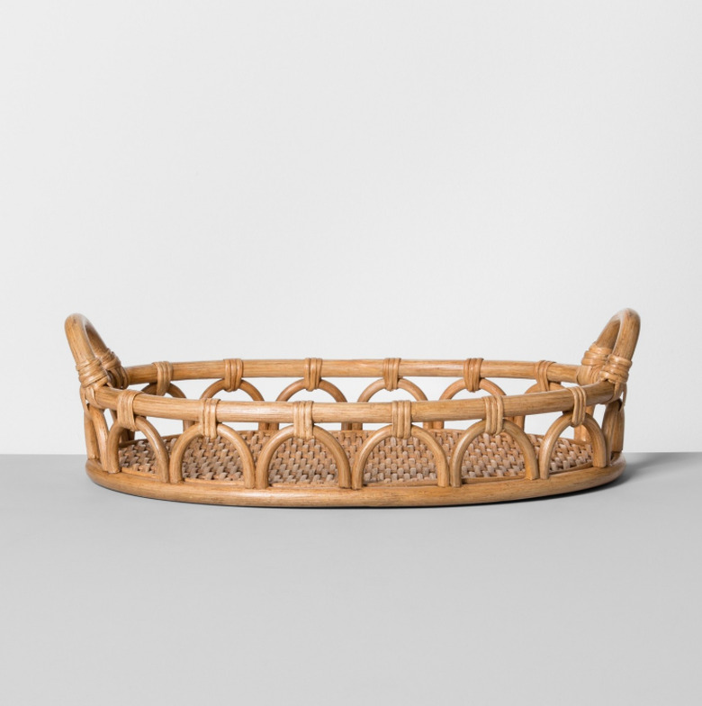 Rattan tray in bohemian kitchen