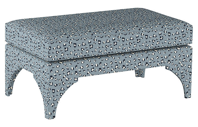 Cloth & Company Blue Linen Cheetah Print Ottoman