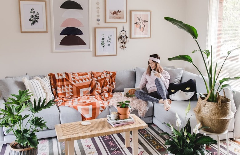 bohemian living room with ikea furniture