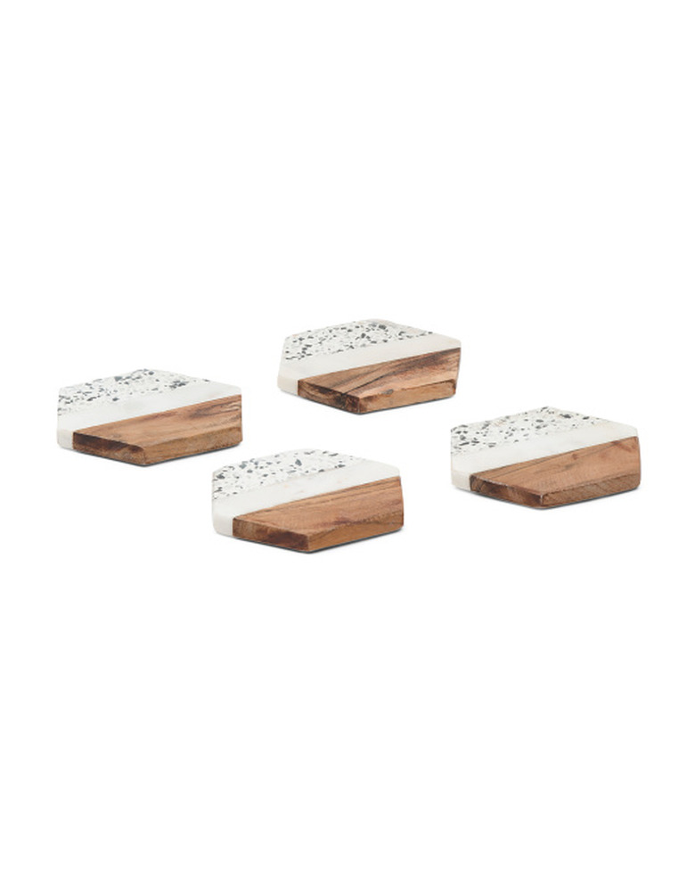 terrazzo and wood coasters set