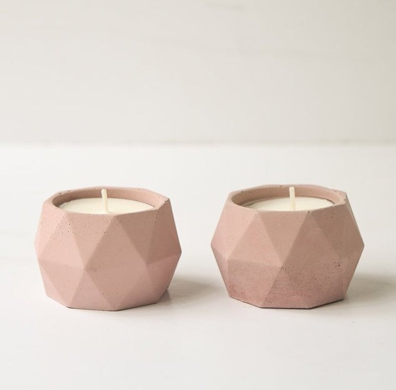 pink geometric candle holder set