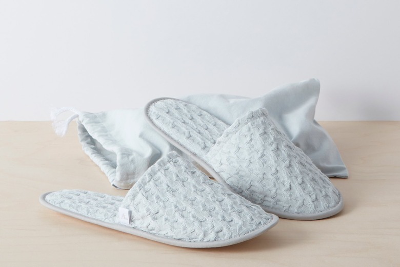 light gray waffled slippers