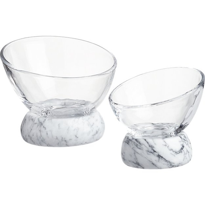 asymmetrical glass and marble bowls