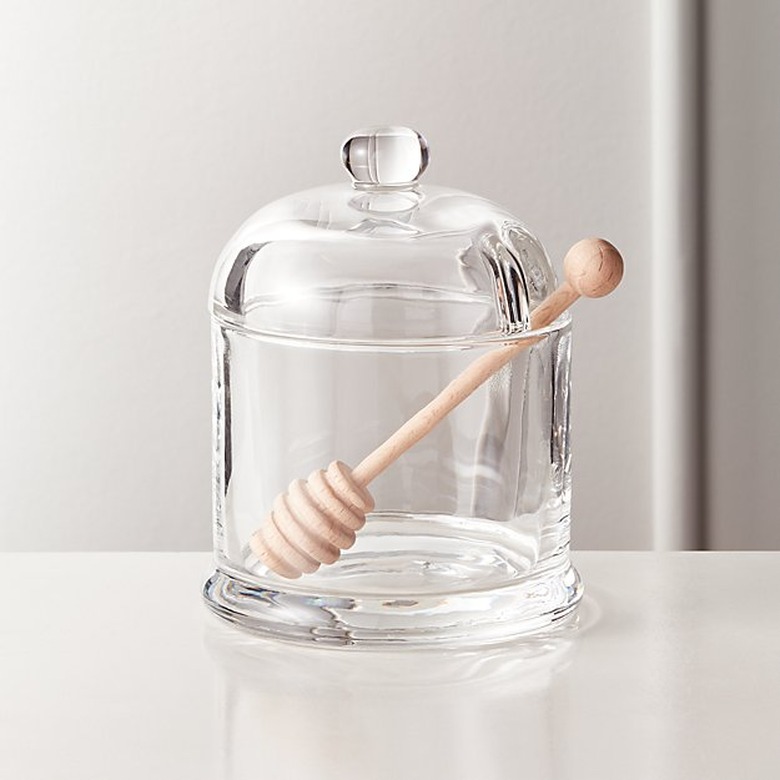 glass honey pot with stirrer