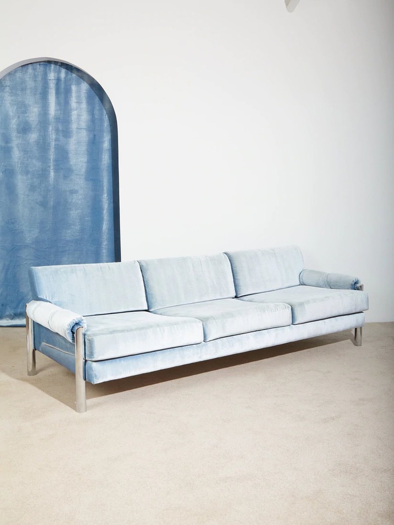 light blue velvet chrome sofa