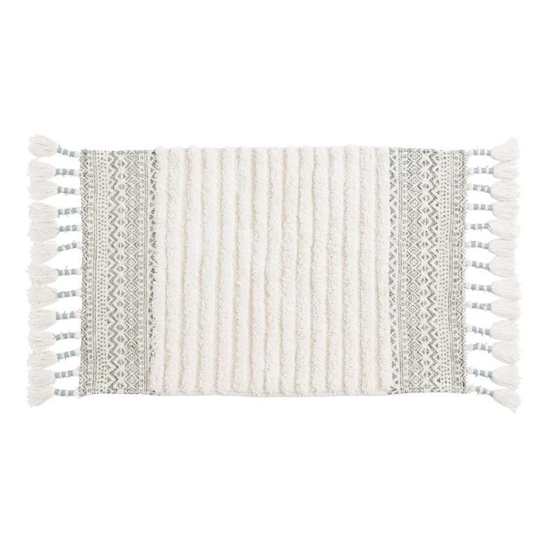 Jadeite and Ivory Geometric Tufted Stripe Bath Mat