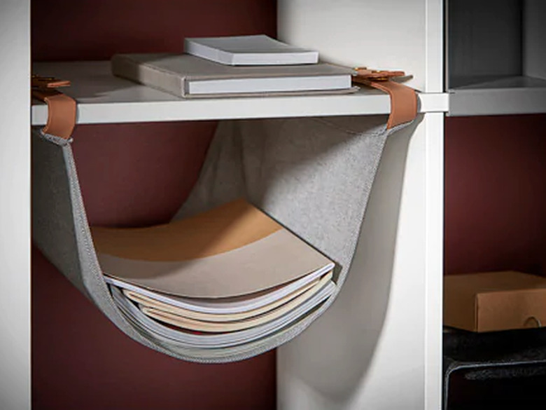 hanging organizer in bookshelf