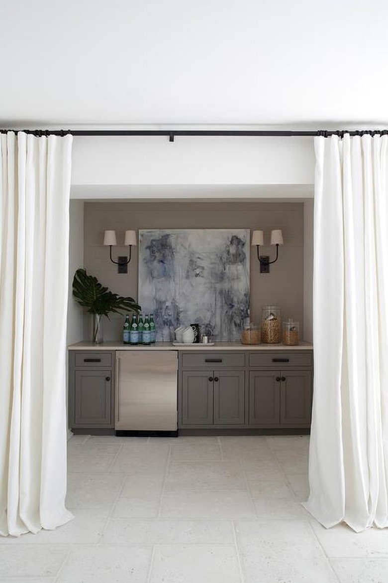 outdoor kitchen with curtains