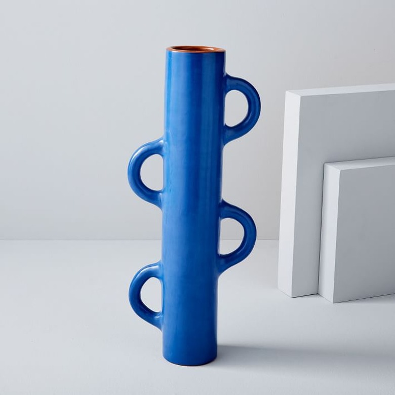 west elm tall handled cobalt blue vase