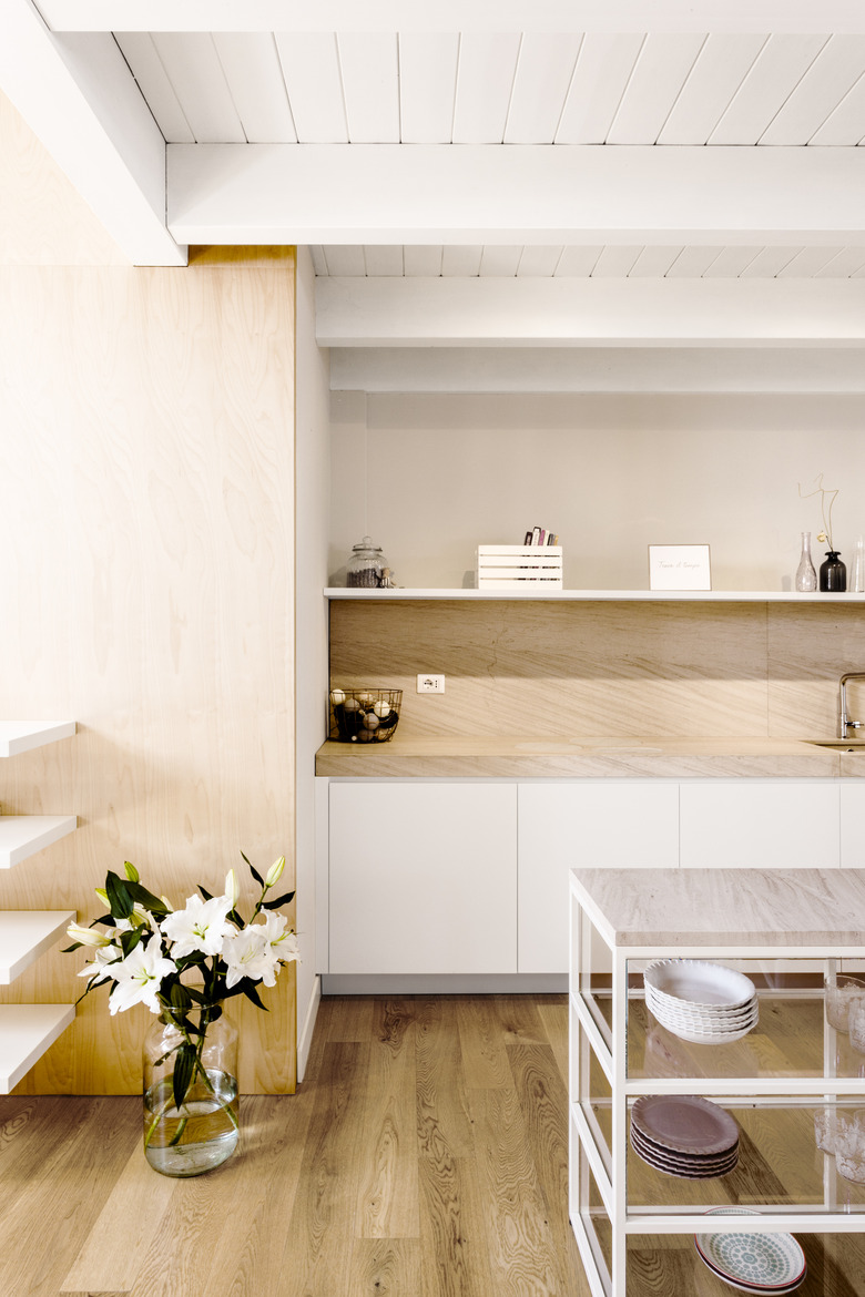 flowers in kitchen shelves space