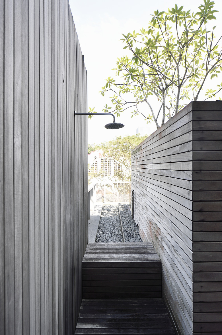 Wooden outdoor shower