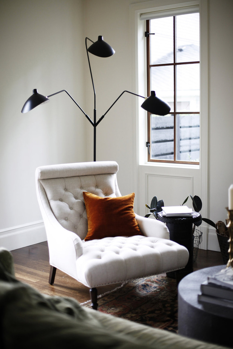 living room with white armchair