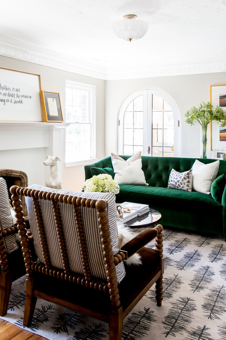 small living room with green couch