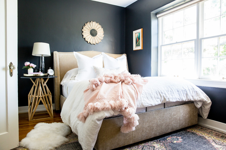 bedroom with black walls