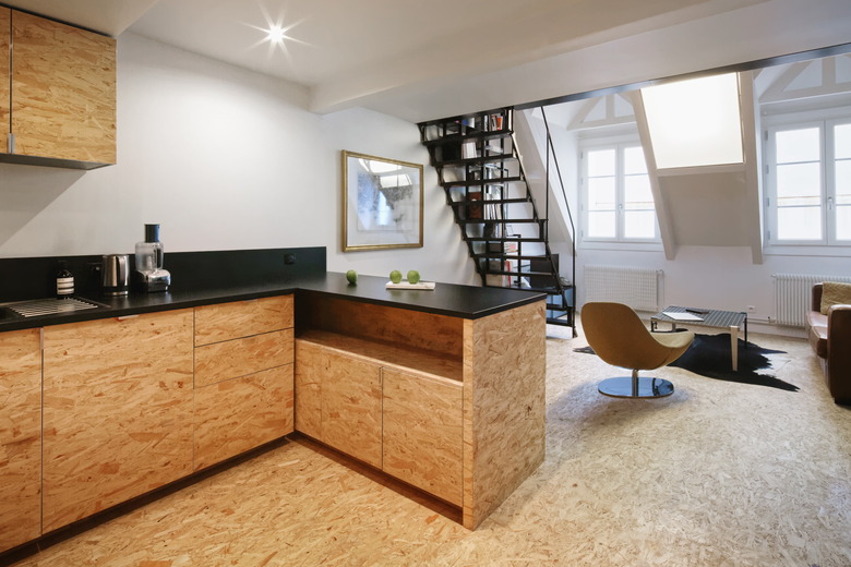 Kitchen with osb cabinets