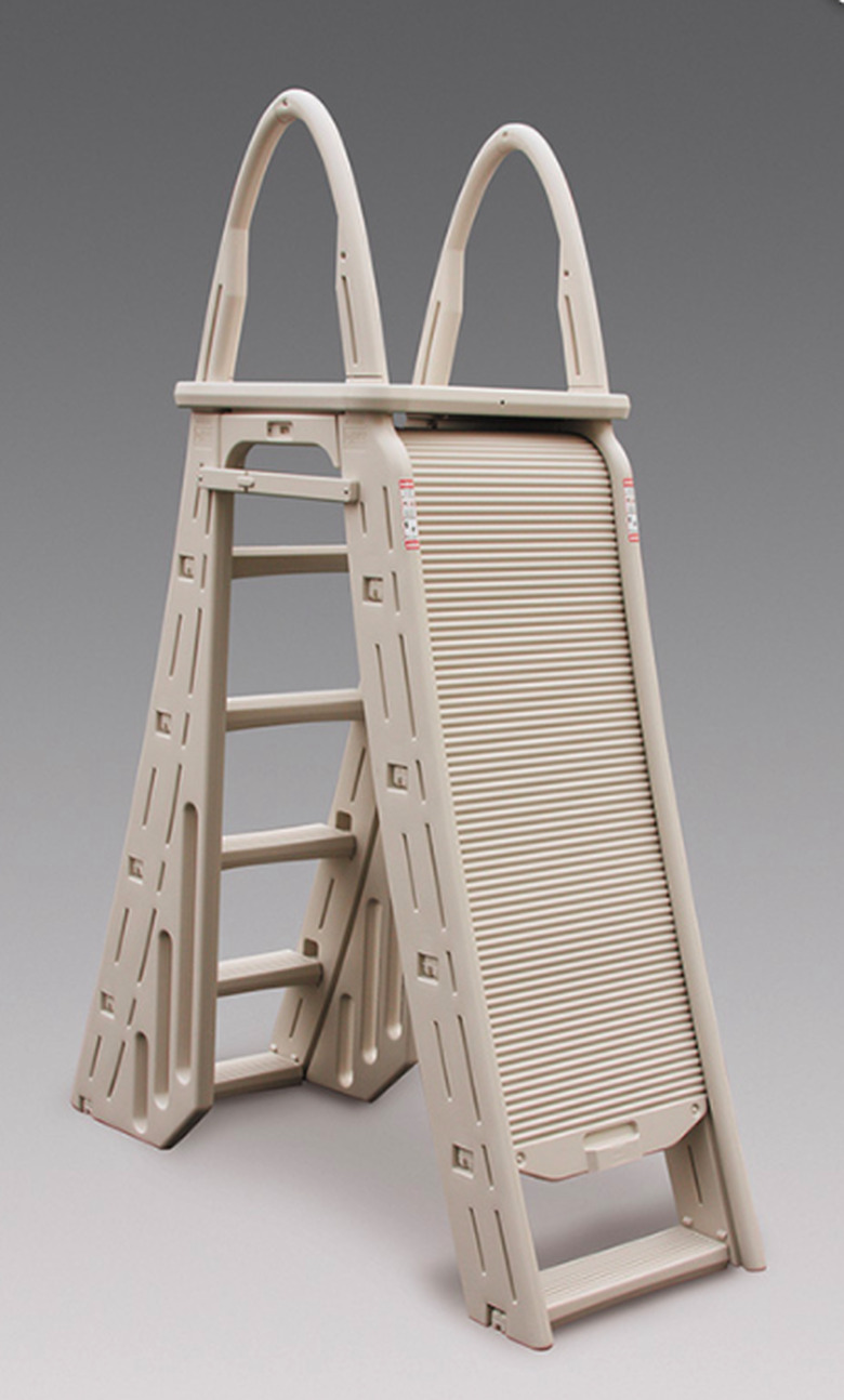 An A-frame ladder for above-ground swimming pools.