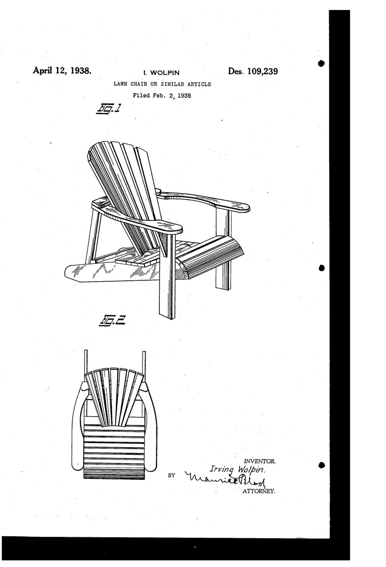 1938 Adirondack chair patent