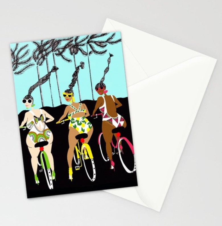 card with tree figures on bikes