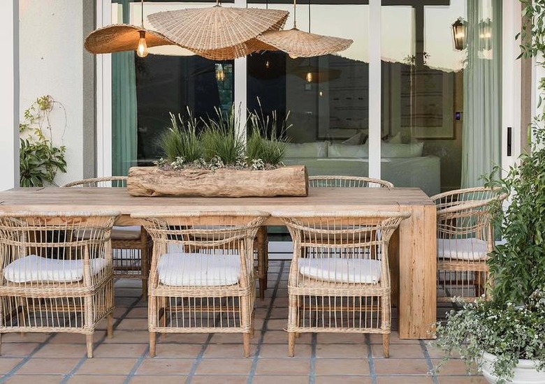 Wicker outdoor dining setup