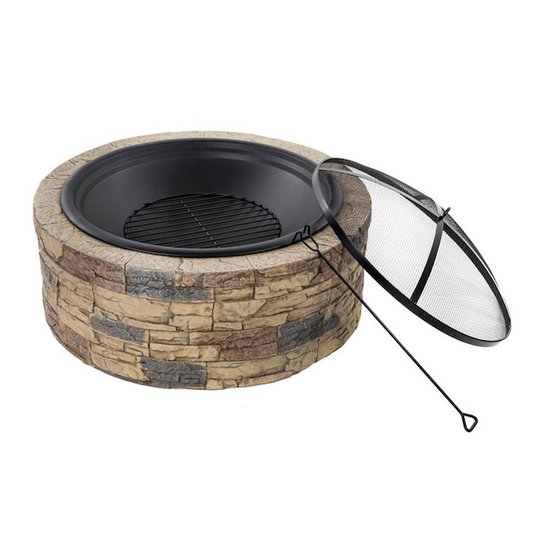 round stone fire pit with cover