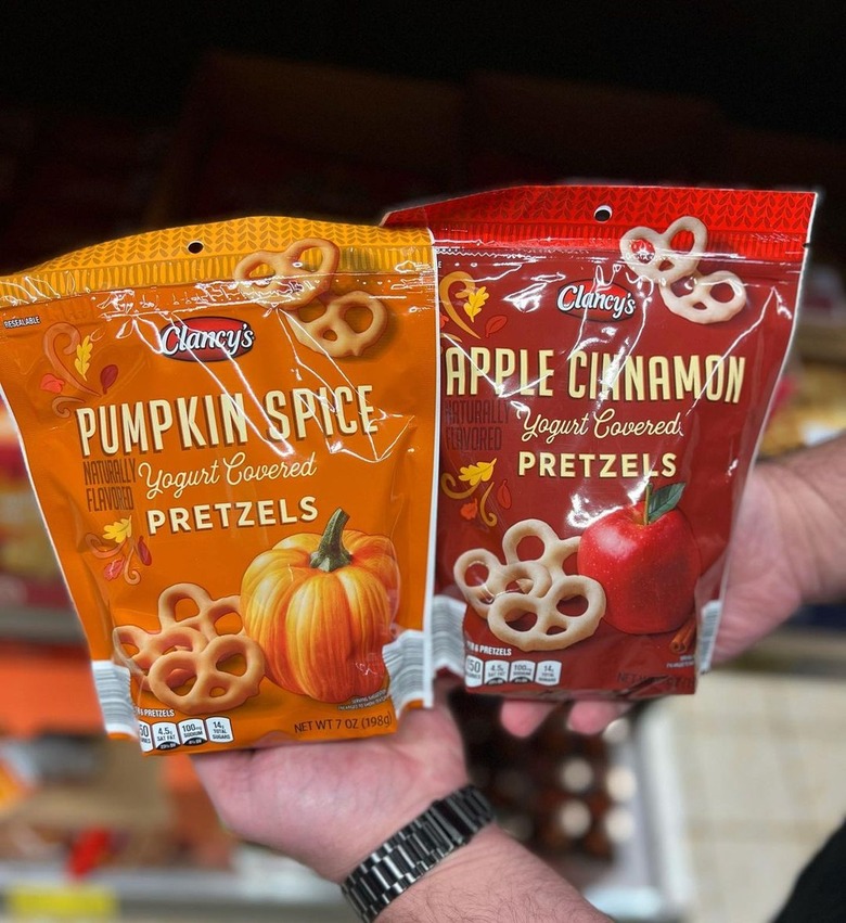 Clancy's pumpkin spice and apple cinnamon yogurt-covered pretzels