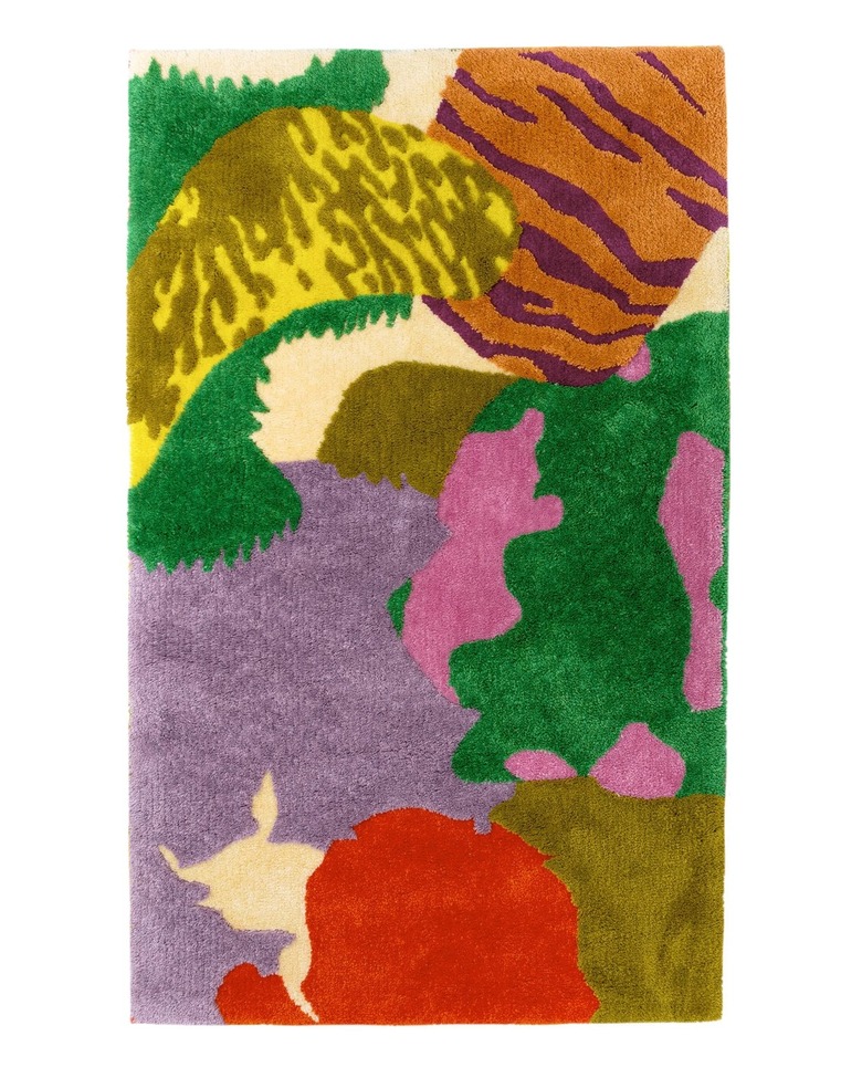 A rectangular rug with green